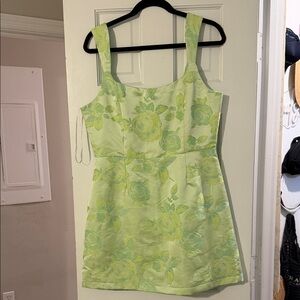Floral Green Sleeveless Mini Dress